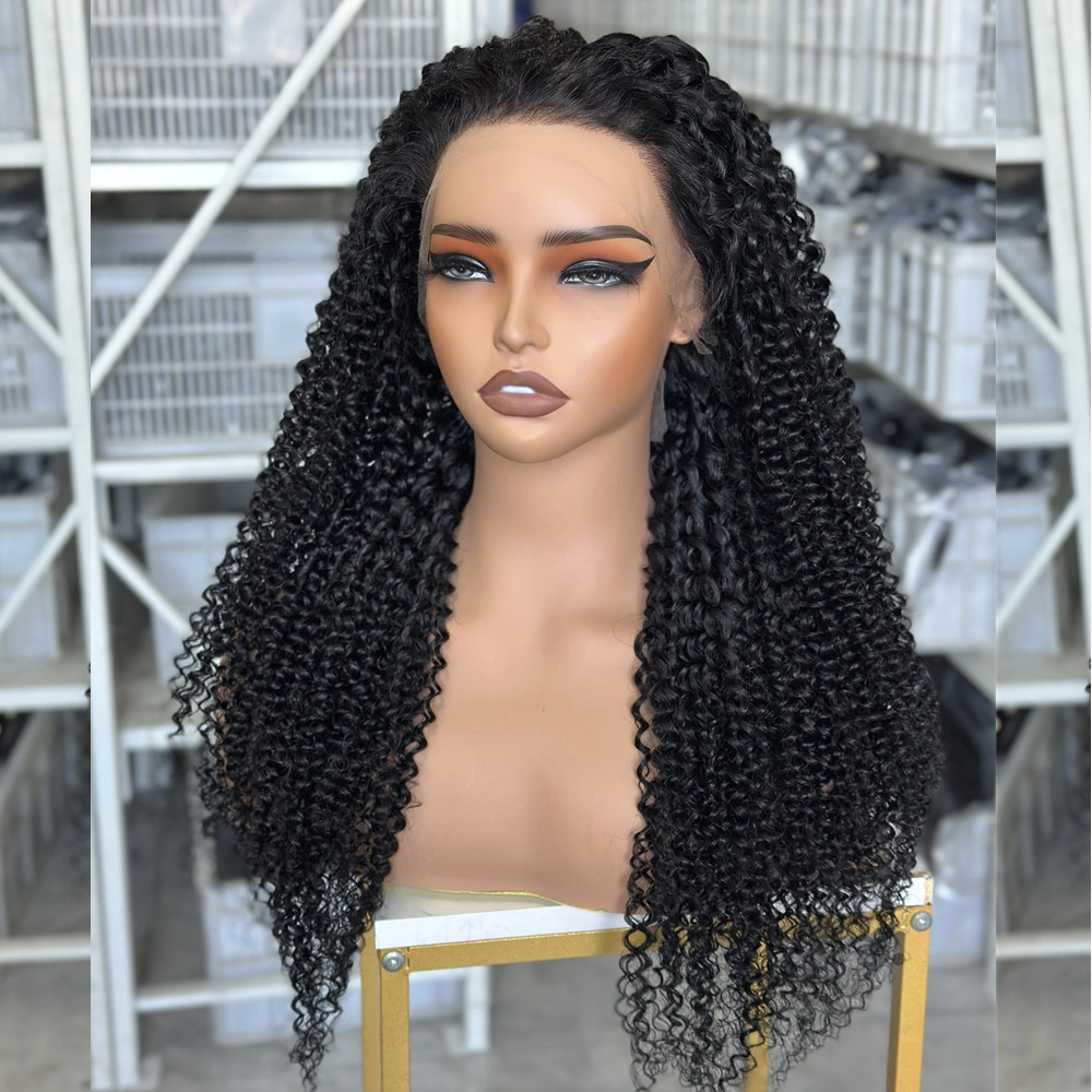 28inch Color #1 Black Color Kinky Curly 13x4 HD Lace Frontal Wig 180% Density